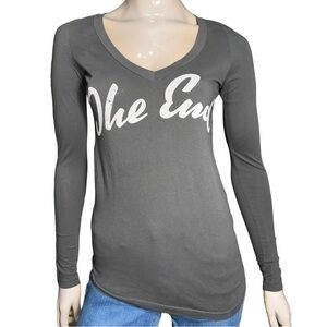 Sol Angeles Women’s XS Black White The End Open Back Cotton Long Sleeve T-Shirt